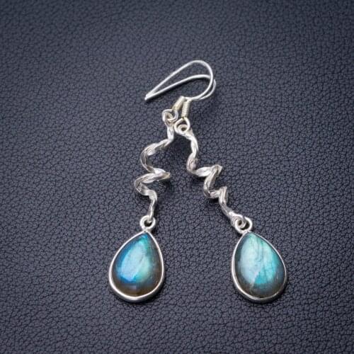 StarGems Natural Blue Fire Labradorite Handmade 925 Sterling Silver Earrings 2.25" D7776