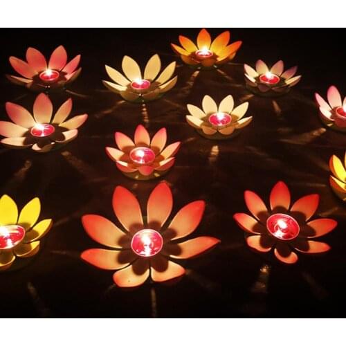 LED Wishing Light Lotus Water Latern Lamp Flower Pool Light Colorful Water Latern Candle Lamp for Wedding Party Festival Decor