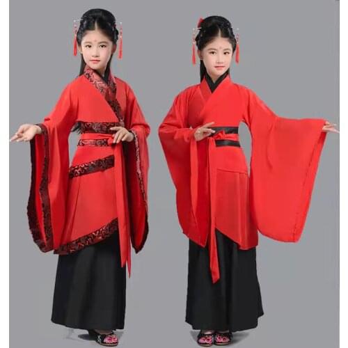 Traditional Chinese Dance Costumes for Girls Ancient Opera Tang Dynasty Han Ming Hanfu Dress Child Clothing Folk Dance Children
