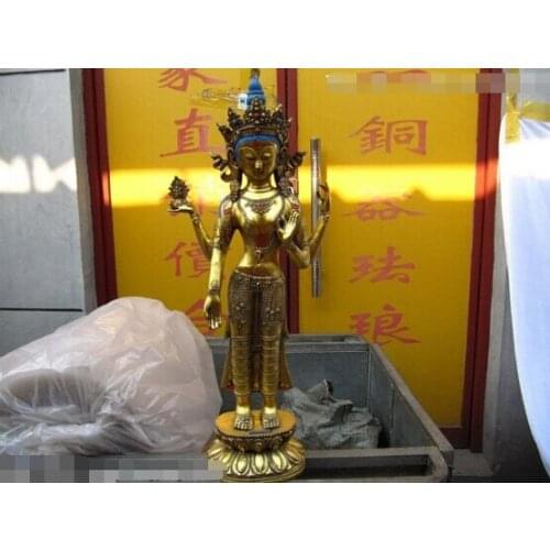 USPS to USA S0295 Tibet Buddhism Folk Copper Bronze gild Four-armed Avalokitesvara Buddha Statue