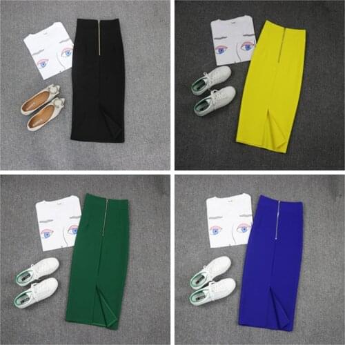 Womens Spring Autumn Skirts Korean Style Solid Color Zipper Slit Skirt New Commuter High Waist Slim Female Skirt GX557
