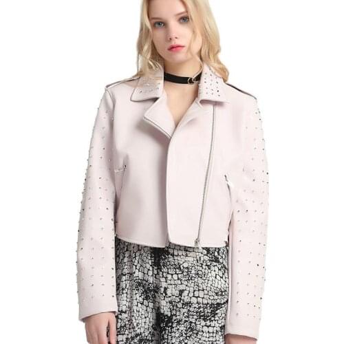 Women Punk Black Jacket Coat Slim Motor PU Leather Zip Willow Spike Cool Y836