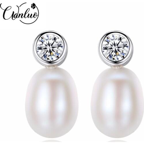 WANLUO White Pearl Charm Simple 925 Sterling Silver Stud Earrings for Women Freshwater Pearls Engagement Jewelry Accessories