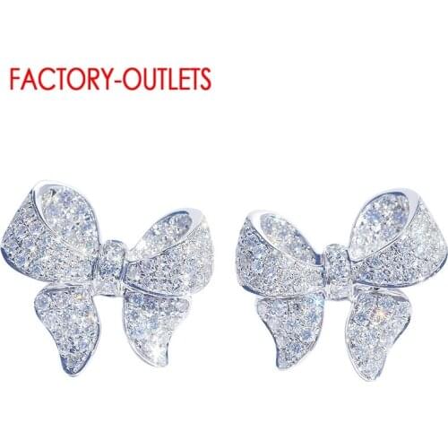 Hot Selling Real 925 Sterling Silver Bow Shape Stud Earrings For Women Fashion Jewelry Accessory For Girls Birthday Party