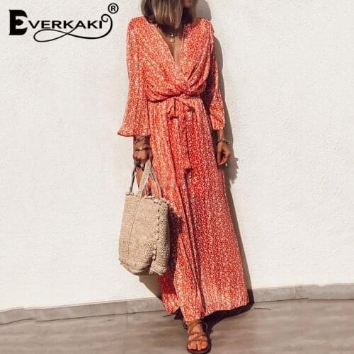 Everkaki Floral Print Maxi Dresses Women Summer Beach Casual Loose Oversize Party Sexy Tunic Robe Boho Long Dress Female 2021