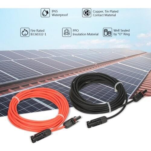 1 Pair 10 Feet Black + 10 Feet Red 10AWG Solar Panel Extension Cable Wire with Female and Male Connector