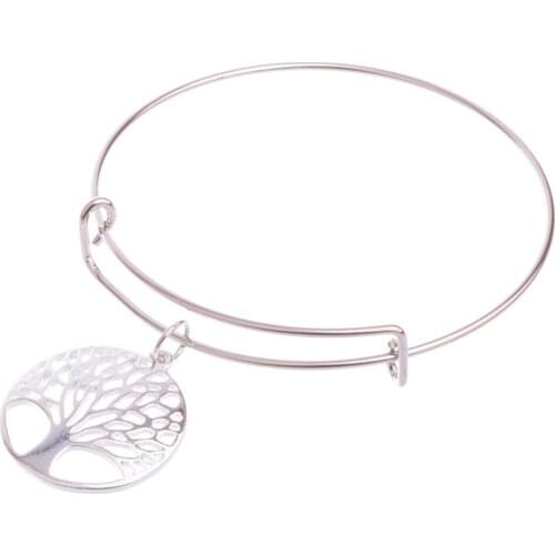 12PC Hollow Tree Of Life Pendant Bangles Adjustable Charm Bracelets Silver Plated Friends Family Christmas Party Gifts Jewelry