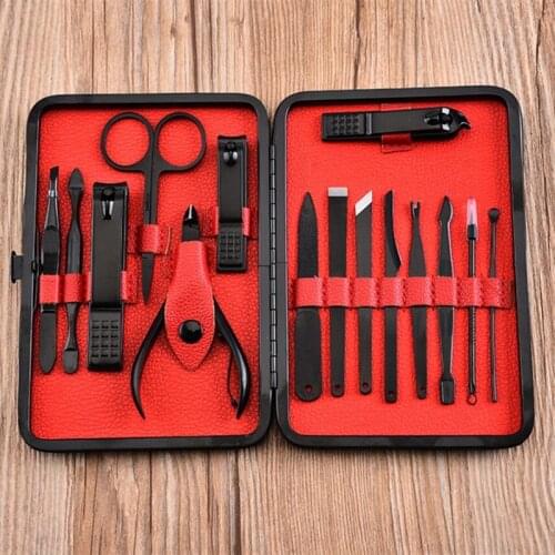 15 kit red professional stainless steel nail art eyebrow scissors nose trimmer makeup tools nail clipper cuticle nail cutter set
