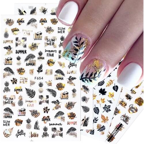 1pcs 3D Stickers Laser Leaves Geometry Slider Flamingo Maple Leaf Nail Wraps Sticker Autumn Decors Transfer Decals LYF654-661-2