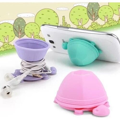 4PCS Little Turtle Model Earphone Headphone Cable Winder Silicone suction cup Cord Holder For Iphone samsung Phone holder stand