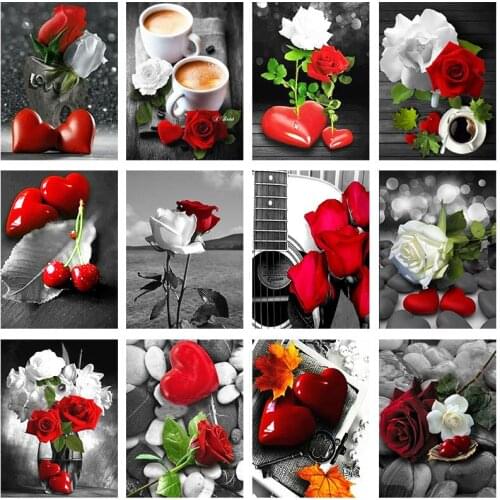 5D DIY Diamond Painting Red And White Rose Flower And Love Full Square Diamond Embroidery Cross Stitch Picture Art