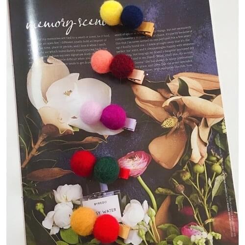 9pcs/lot Candy Color Wool Felt Pom Pom Ball Hair Clips Cartoon Cute Girls Hairpin Side Barrettes Korean Grips School Headdress