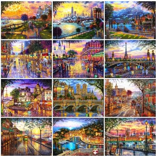 AZQSD Full Square Diamond Embroidery City Street 5D DIY Diamond Painting Landscape Rhinestones Picture Art Decoration Kits
