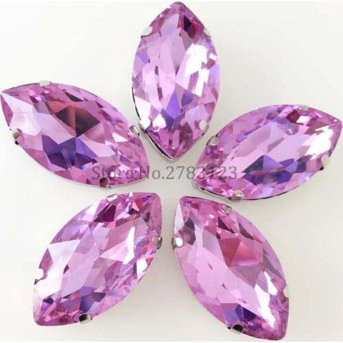 Free shipping Crystal violet horse eye shape Glass Crystal Sew On loose Rhinestones with Silver Claw Setting For Dresse