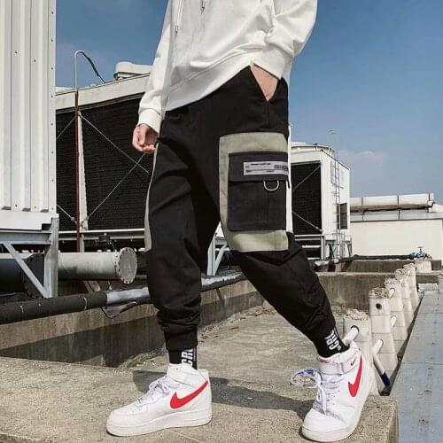 Patchwork Side Pocket Cargo Harem Pants Mens Casual Jogger Streetwear Hip Hop 2021 Streetwear Trousers Male