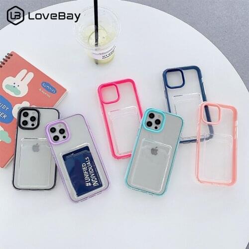 Candy Color Card Bag Phone Case For iPhone 11 12 Pro Max XR XS Max X 7 8 Plus SE2020 Shockproof Soft TPU Bumper Clear Back Coque