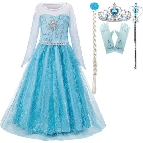 Girl Elsa Dress Kids Princess Cosplay Costume Girl Baby Halloween Christmas Evening Dress 3-10 Years Children Princess Costume