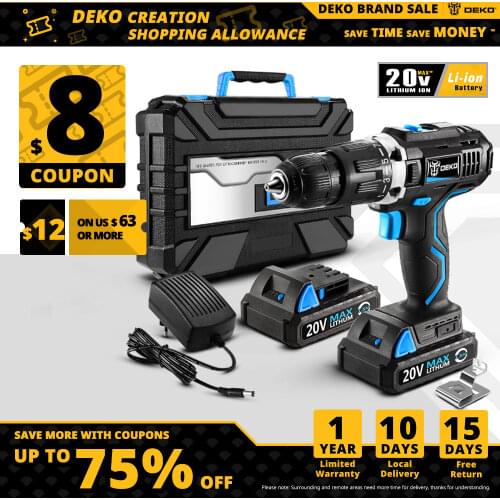 DEKO GCD20DU2/3 Cordless Drill Electric Screwdriver Impact (DU3 Only) Power Tool 20V Max DC Lithium-Ion Battery 13mm 2-Speed