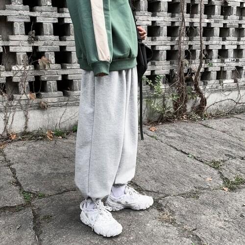 Cotton Sweatpants Mens Fashion Solid Color Casual Joggers Pants Men Streetwear Wild Hip Hop Loose Drawstring Trousers Male