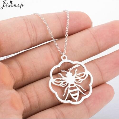 Jisensp Cute Wild Animal Origami Bee Necklace & Pendants Honey Bee Accessories Everyday Jewelry Flower Necklace collares Gifts