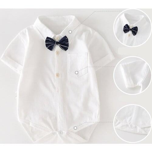 Baby Boy Summer Cotton Jumpsuit Muslin Clothes For Children Romper Newborn Gentleman Bow Tie Triangle Climb Clothes