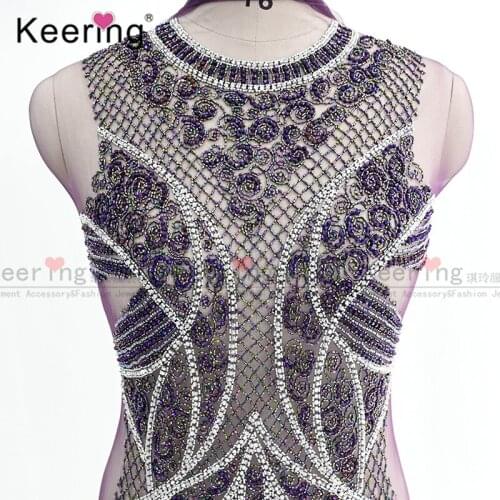 Large bridal rhinestone bodice applique for wedding panel WDP-190