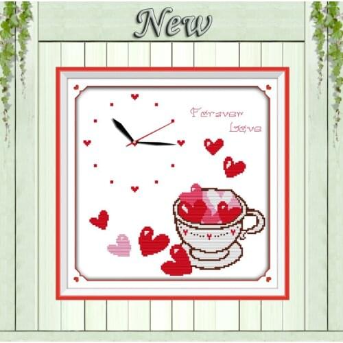 Forever love heart cartoon clock decor painting counted print on canvas DMC 14CT 11CT Cross Stitch Needlework Set Embroider kits
