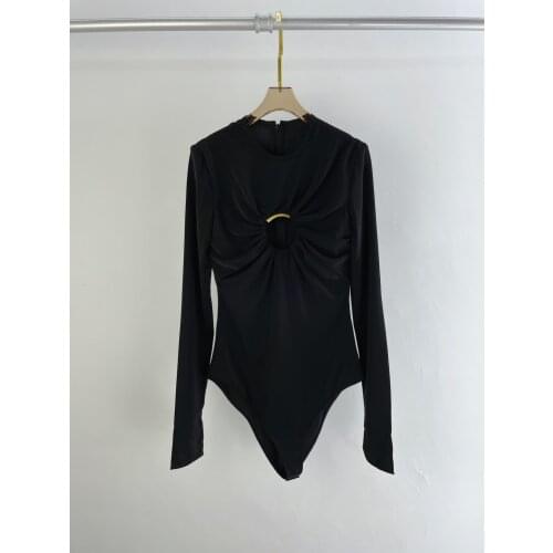 Fashion 2021 new women long-sleeved sexy casual solid color circle bodysuit 0402