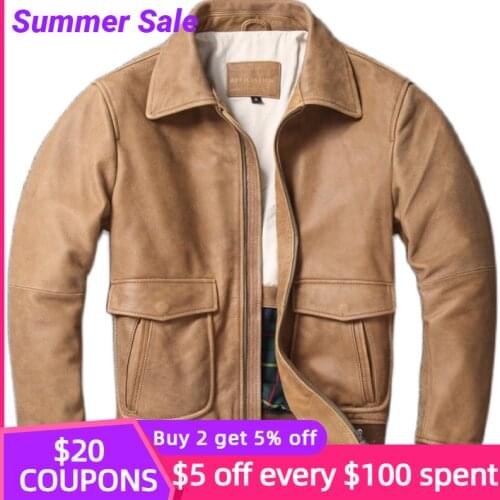 2021 Light Brown Military Style Genuine Aviation Leather Jacket Men Plus Size 5XL Real Natural Cowhide Autumn Pilot Coat