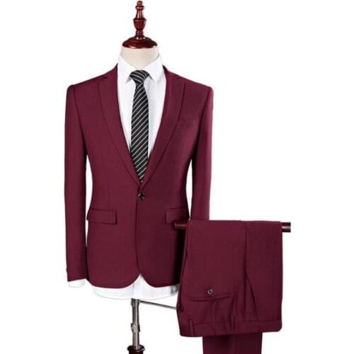 Mens Casual Trousers Suit Solid Color Formal Business One Button Two-Piece Suit Wedding Slim Suits