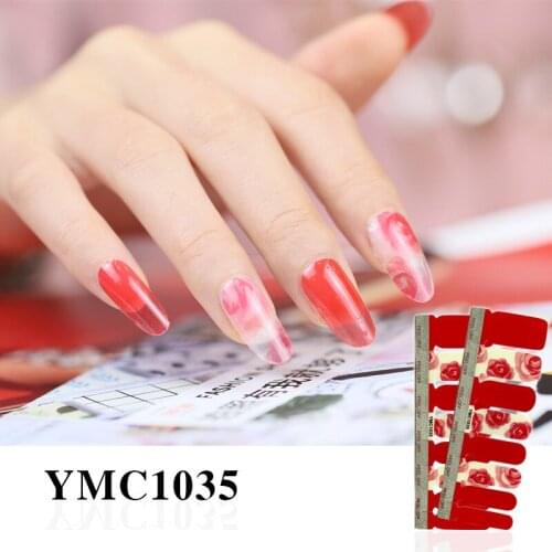 1pc Beauty Nail Strip Full Cover Self Adhesive Nail Art Stickers Manicure New Blooming Flower Wraps Faux DIY Nails for Women