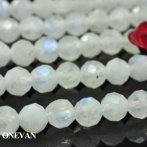 ONEVAN Natural Blue Rainbow Moonstone Faceted Beads Smooth Round Stone Bracelet Necklace Jewelry Making Diy Accessories Design