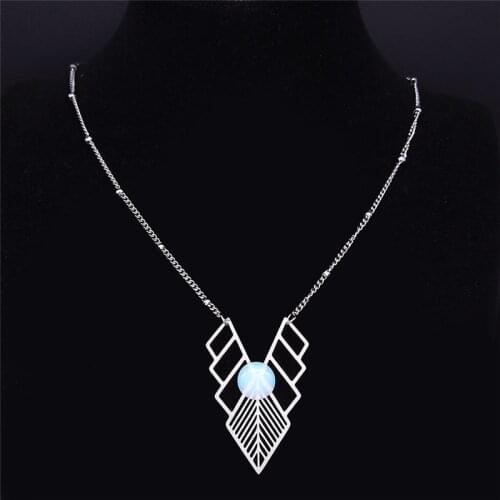 Boho Geometry Moonstone Stainless Steel Charm Necklace for Women Silver Color Pendant Necklace Jewelry collier femme NXS04