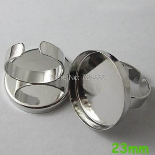 Blank Bezel Ring bases w/ Inner 23mm Round Deep wall cups tray Pads Open Ring Settings Rhodium tone