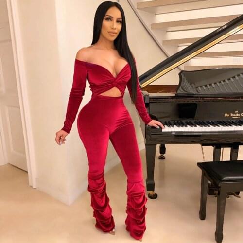 Hirigin Sexy Long Sleeve Solid Jumpsuit Women High Wait Sexy Romper Strtchy Off Shoulder Women Jumpsuit Palazzo Mujer Jumpsuit