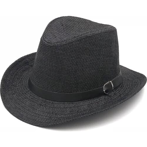 Large Brim Straw Cowboy Sun Hat Mens Vintage Wide Brim Fedora Hats Cowboy Man For Men Women Cap Swanowing