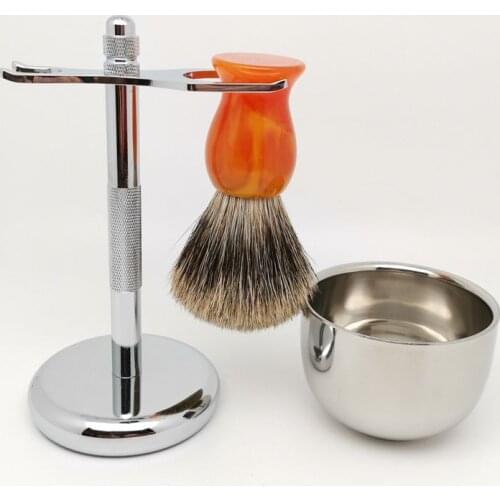 TEYO Two Band Fine Badger Hair Shaving Brush Set Include Shaving Stand Bowl