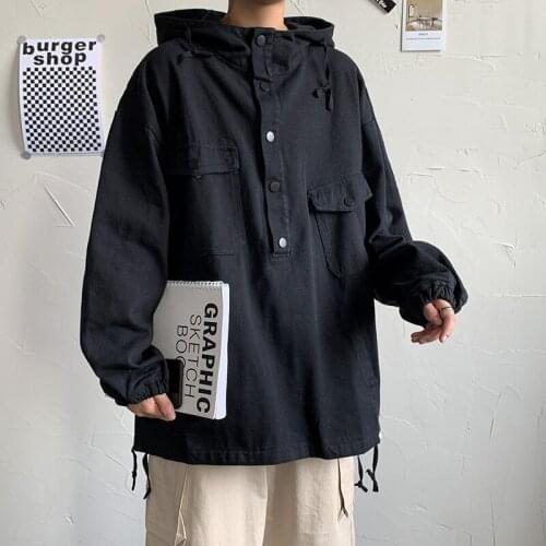 Spring ruffian tooling jacket male Korean version of the trend of multi-pocket clothes tide brand loose casual hooded jacket