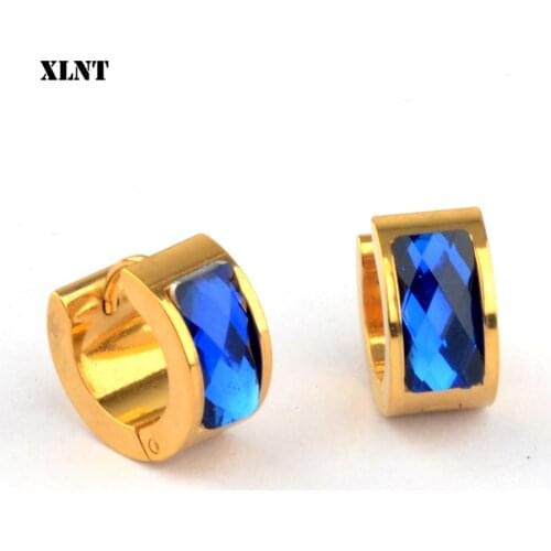 XLNT New Design Blue color Zircon Circle Earring for Women Fashion Round Small Hoop Earring Set Party Wedding Jewelry Gifts 2019