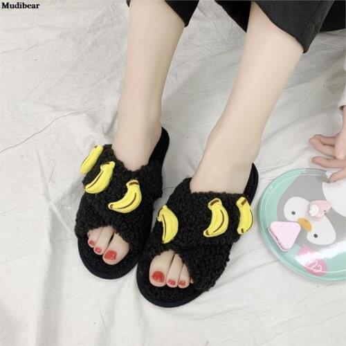 Mudibear Wool Sleeper Shoes Womens 2020 New Autumn Winter Fashion All-match Cute Strawberry Cross Comfortable Warm Slippers