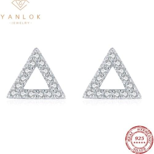 YANLOK Popular Real 925 Sterling Silver Triangle Clear Zirconia Stud Earrings For Women Sterling Silver Jewelry Brincos 2022 NEW
