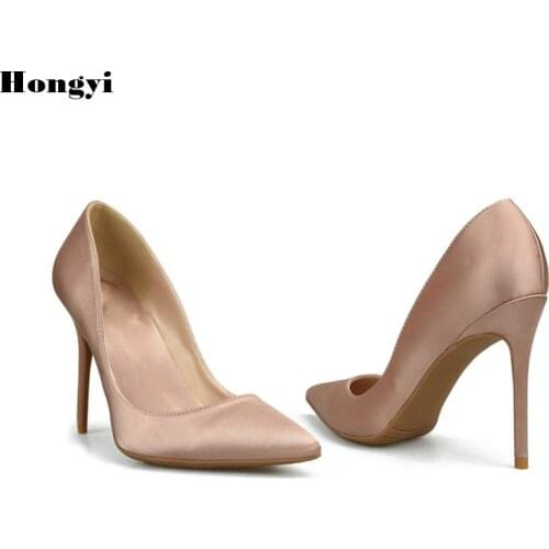 Hongyi 2018 Women Pumps Elegant Silk Satin High Heels Shoes Sexy 10cm Heeled Thin Pointed Toe Spring Autumn Single Shoes