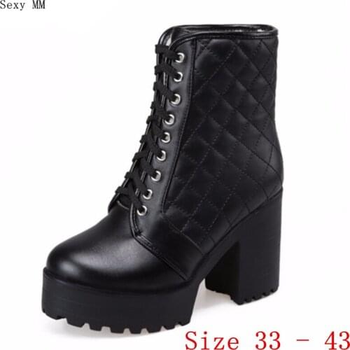 Winter Warm Platform Square High Heels Ankle Snow Boots Women Short Boots Ladies Shoes botas botte Plus Size 33-40.41.42.43