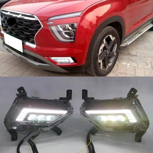 1Pair Car DRL LED Daytime Running Light fog lamp with yellow Turn signal For Hyundai Creta IX25 2020 2021