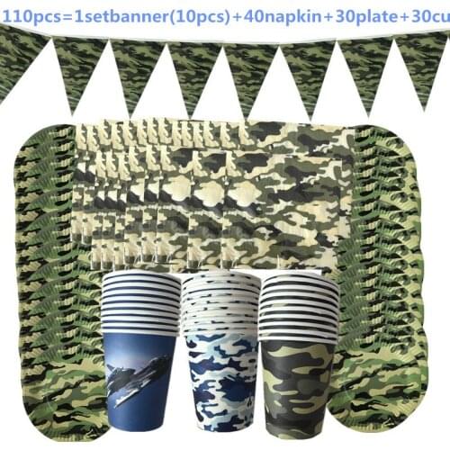 100pcs/set 30people use Camouflage Party Decor Camouflage Theme Disposable Plates/Cup/Napkins Camouflage Birthday Party Supplies