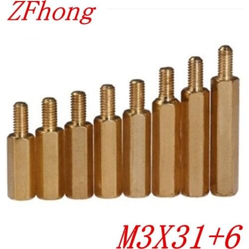 100PCS M3 x 31+6 M3*31 male to female brass standoff spacer