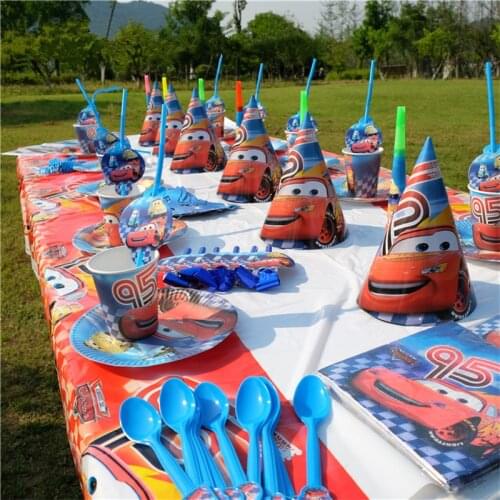 162Pcs/Lot Cartoon Disney Lightning McQueen Cars Theme Disposable Cup Plate Birthday Party Decoration Tableware Supplies For Kid