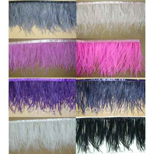 2Meters/Lot Height 4-6" Natural Ostrich Feather fringe Ostrich feather Trimming on Satin Header 8Colours Available freeshipping
