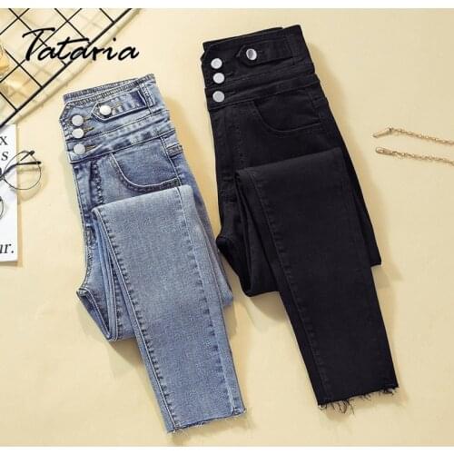 2020 New Black Blue High Waist Pencil Jeans for Women Plus Size Spring Blue Tassel Sexy Jeans Trousers Girls Stretch Jeans Pants