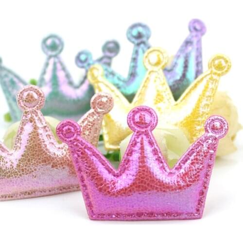 30Pcs 3.5*5cm Shiny PU Leather Crown Padded Appliques For DIY Kids Hair Clips Headwear Gifts Crafts Decoration Accessories